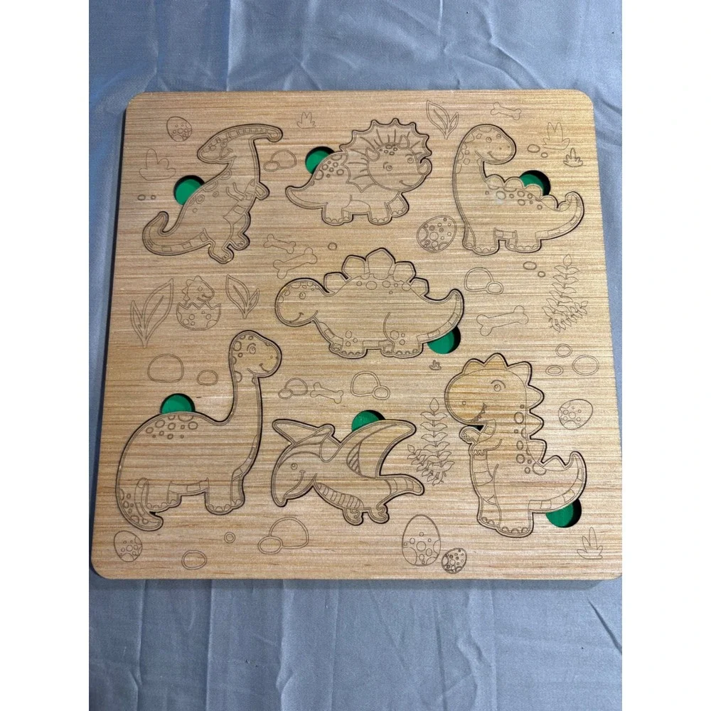 Wooden Dinosaur Chunky Puzzle Montessori Kids Toddler Educational Toy Green Wood